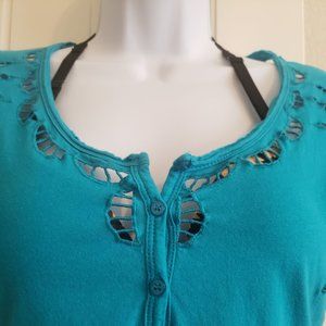 Sea Blue Cut Out Embrod. Top